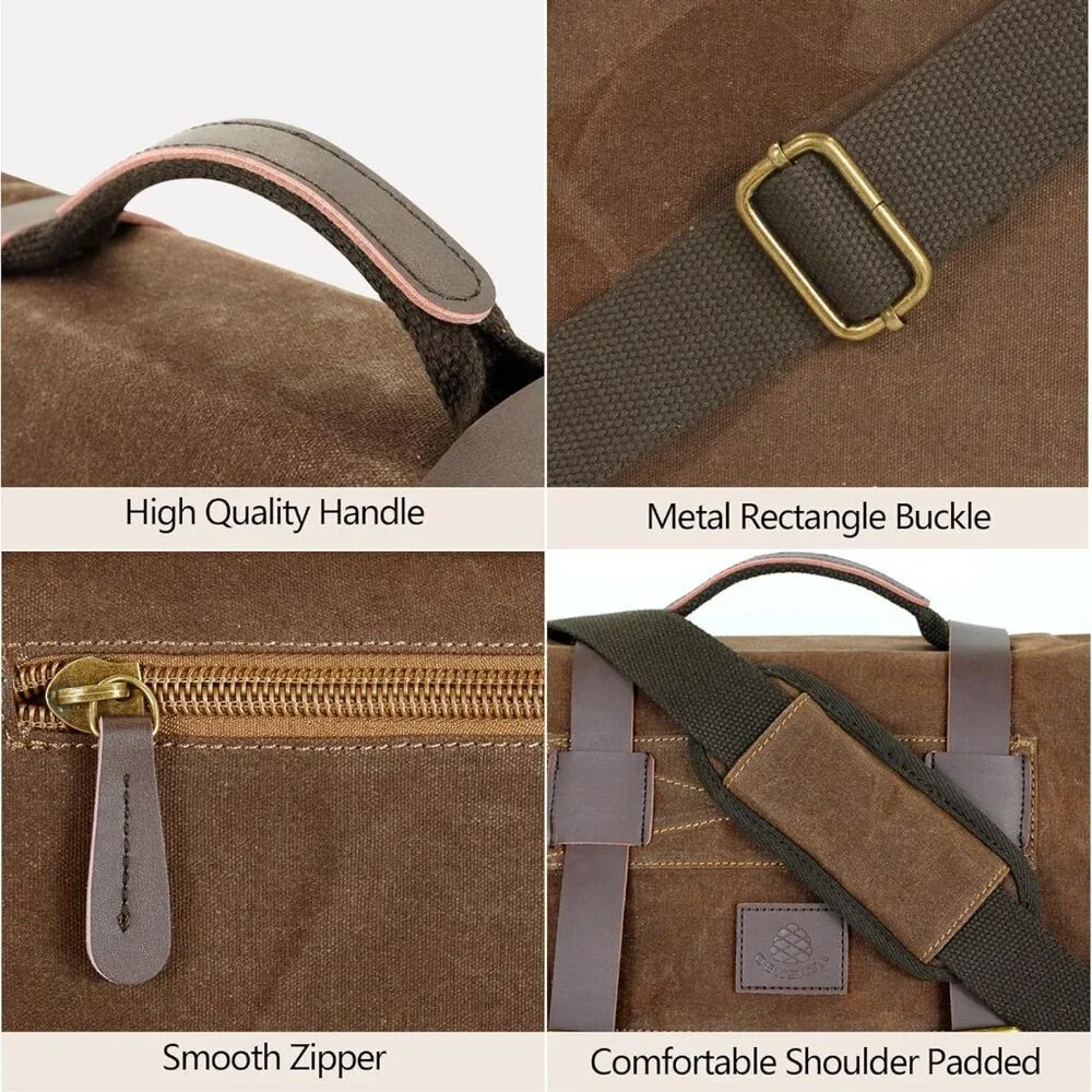 Messenger Bag for Men,14-15.6 Inch Laptop Bag, Water-resistant Waxed Canvas Satc - Picture 6 of 7